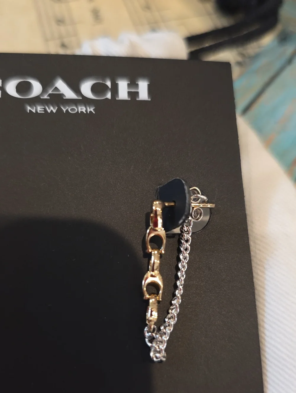 Coach Two Toned Chain Hoop Earrings